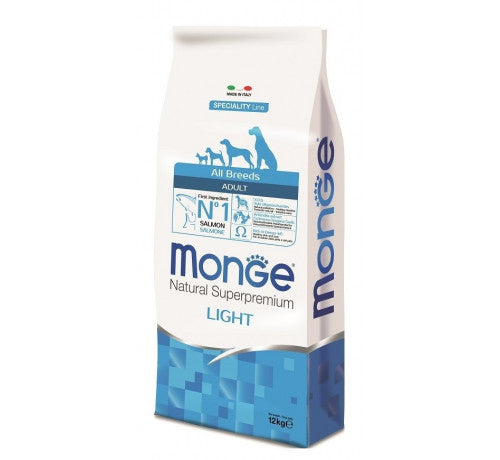 Monge Natural Superpremium Light per Cane Adult All Breeds con Salmone e Riso (Kg/Size 12)