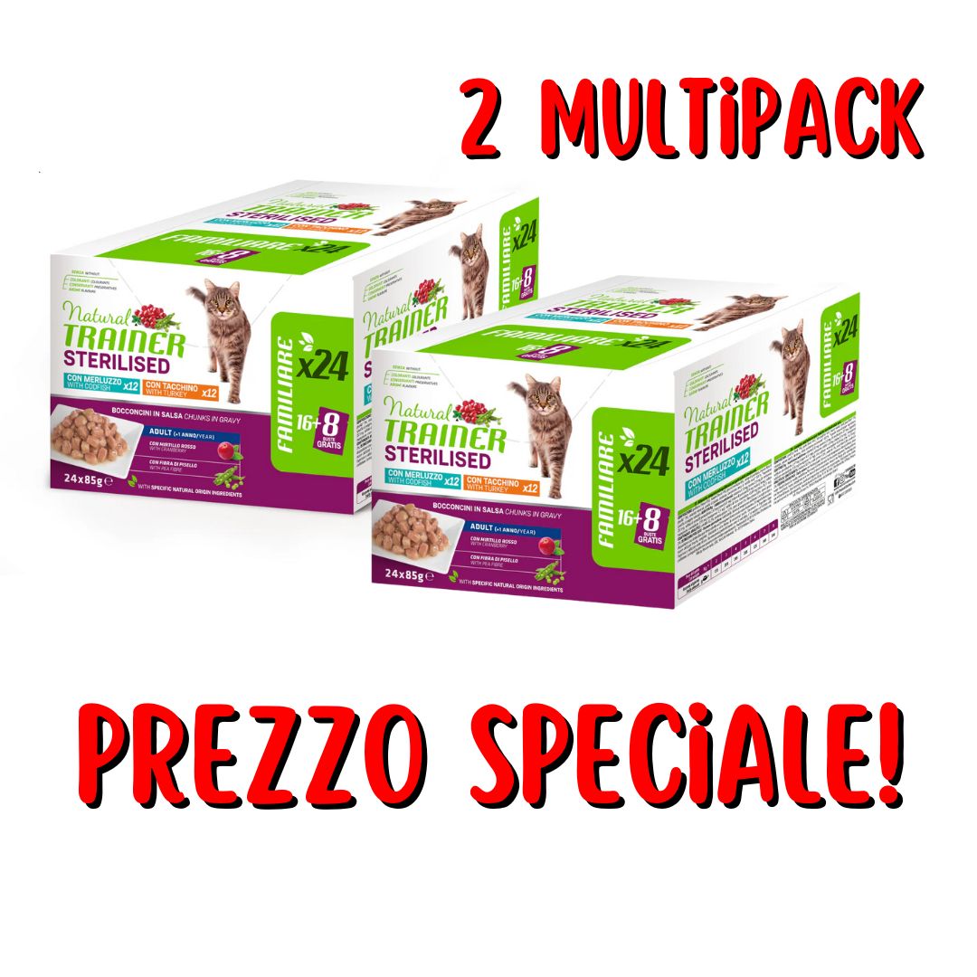 Trainer Natural - Adult - Multipack Steril. Merluzzo/Tacchino - 24 +24 PROMO CONVENIENZA (Kg/Size:0,085)