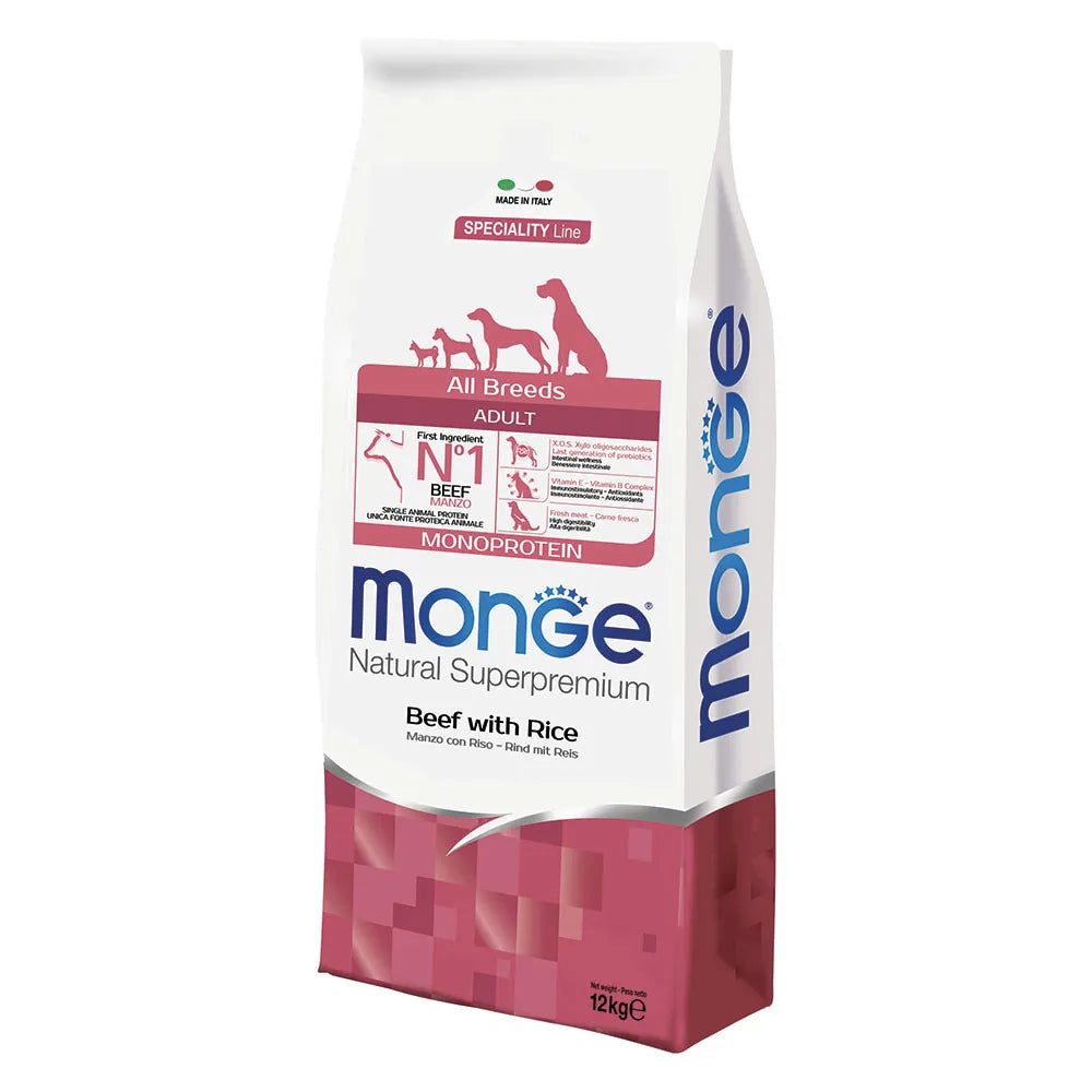 Monge All Breeds Adult Monoproteico con Manzo e Riso (Kg/Size 12)