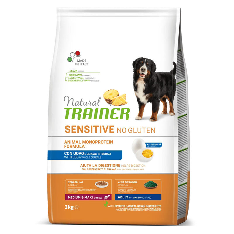 Natural Trainer Dog Adult Medium&Maxi Sensitive Gluten Free con Uovo  (Kg/Size:3)